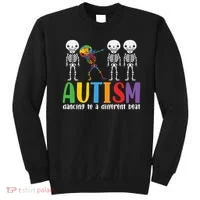 skeleton dancing to a different beat - autism awareness gift Sweatshirt thumb 0