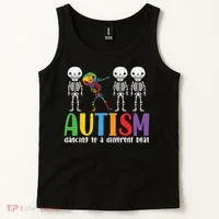 skeleton dancing to a different beat - autism awareness gift Tank Top thumb 2