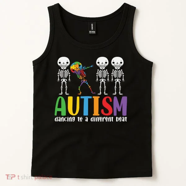 skeleton dancing to a different beat - autism awareness gift Tank Top