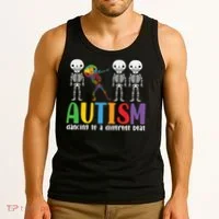 skeleton dancing to a different beat - autism awareness gift Tank Top thumb 3