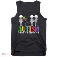 Skeleton Dancing To A Different Beat - Autism Awareness Funny Gift Tank Top thumb 0