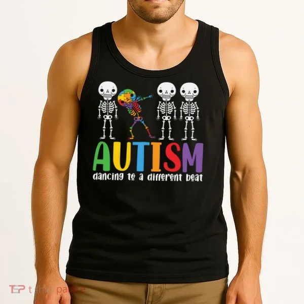 Skeleton Dancing To A Different Beat - Autism Awareness Funny Gift Tank Top