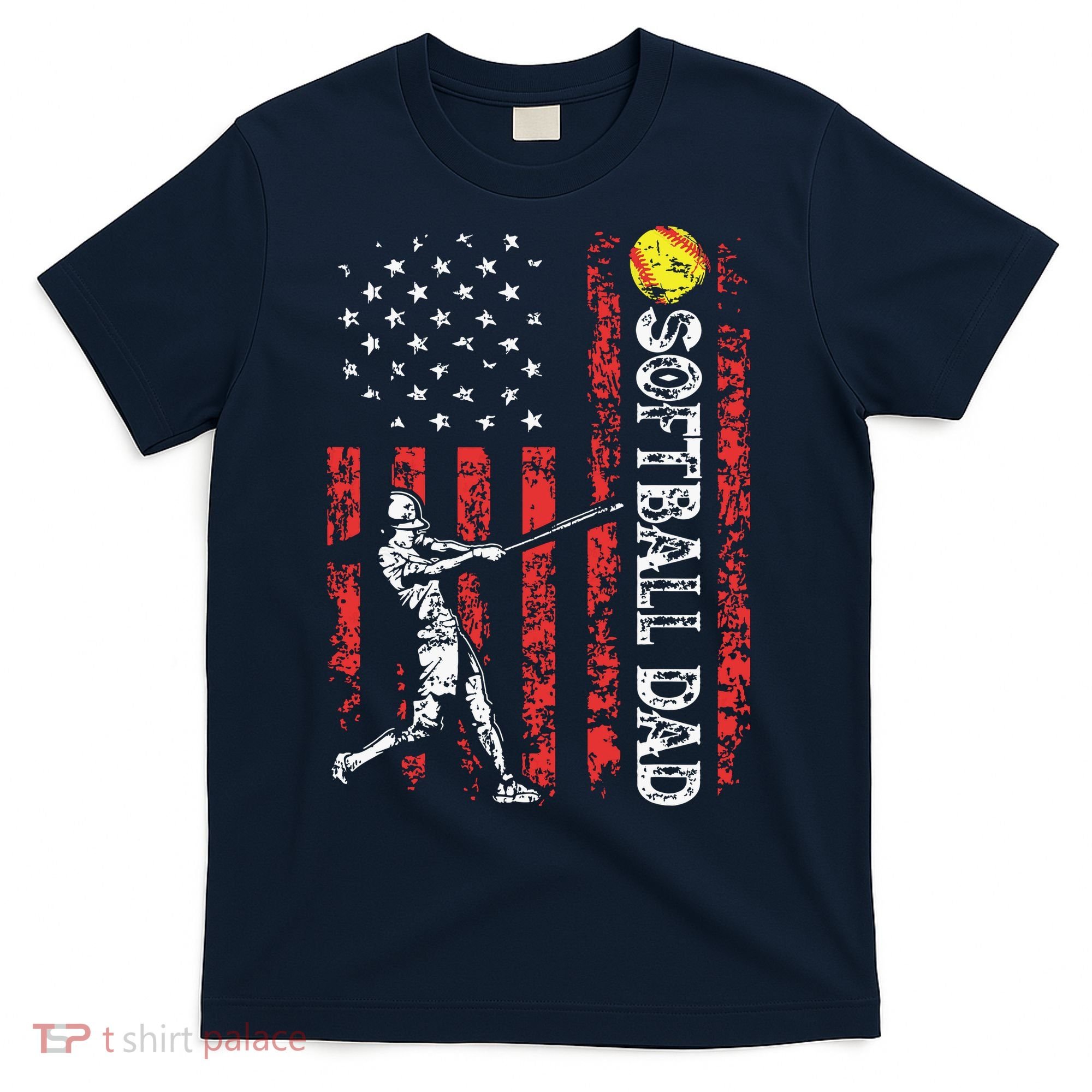 Softball Dad US Flag Gifts For Dad Men Patriotic Fathers Day T-Shirt