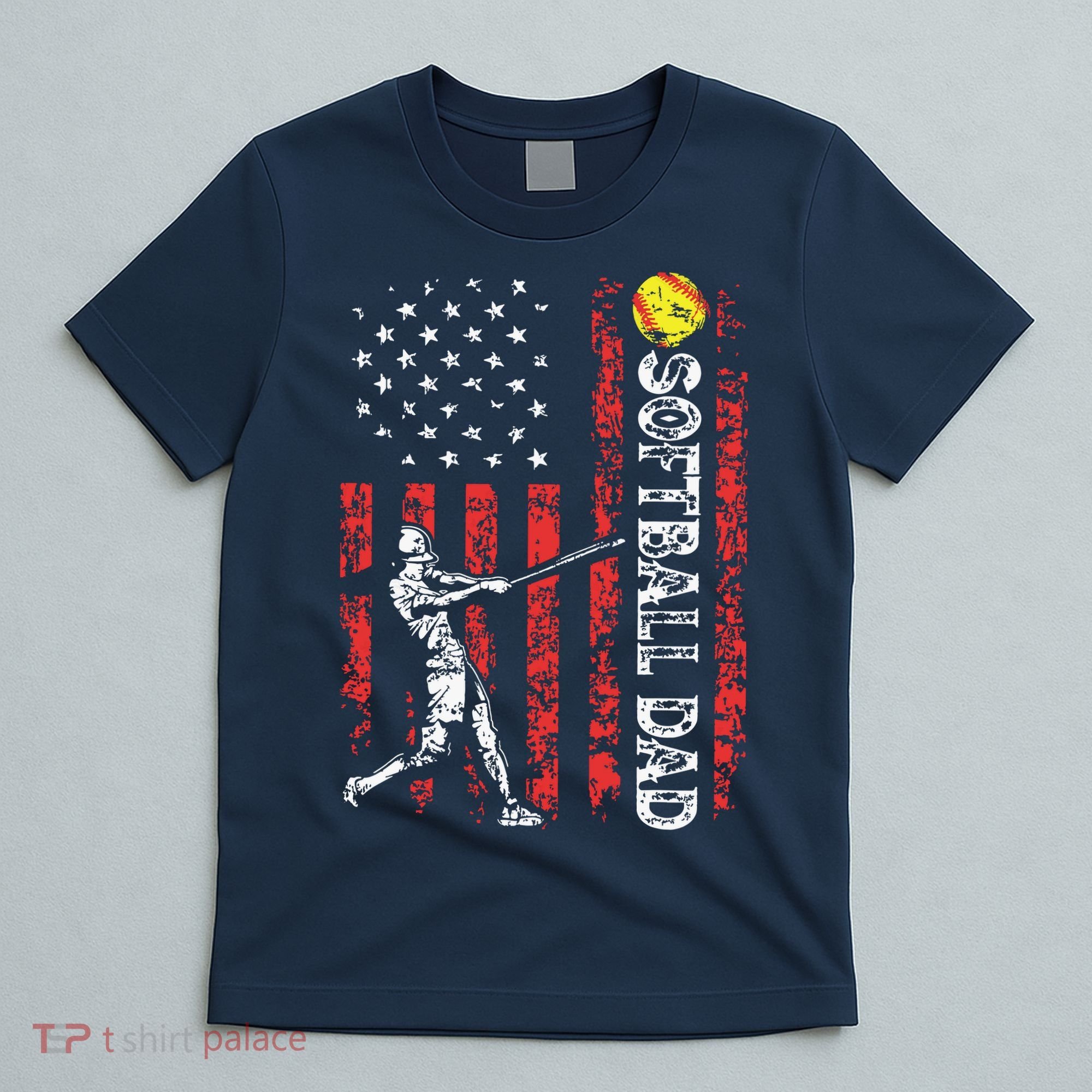 Softball Dad US Flag Gifts For Dad Men Patriotic Fathers Day T-Shirt