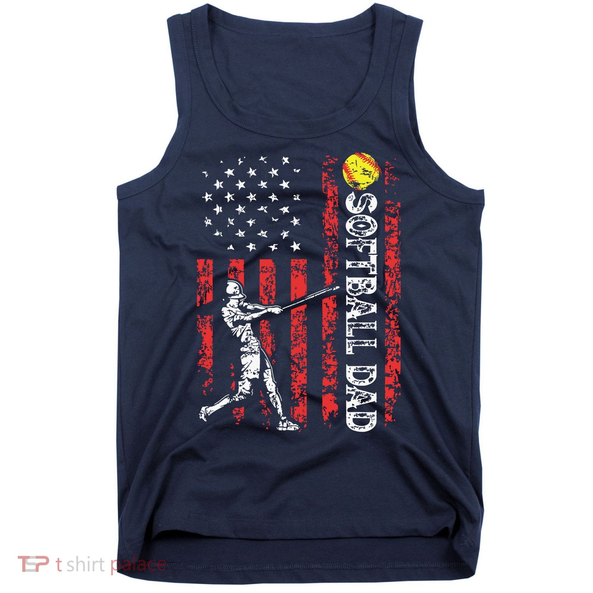 Softball Dad US Flag Gifts For Dad Men Patriotic Fathers Day Tank Top