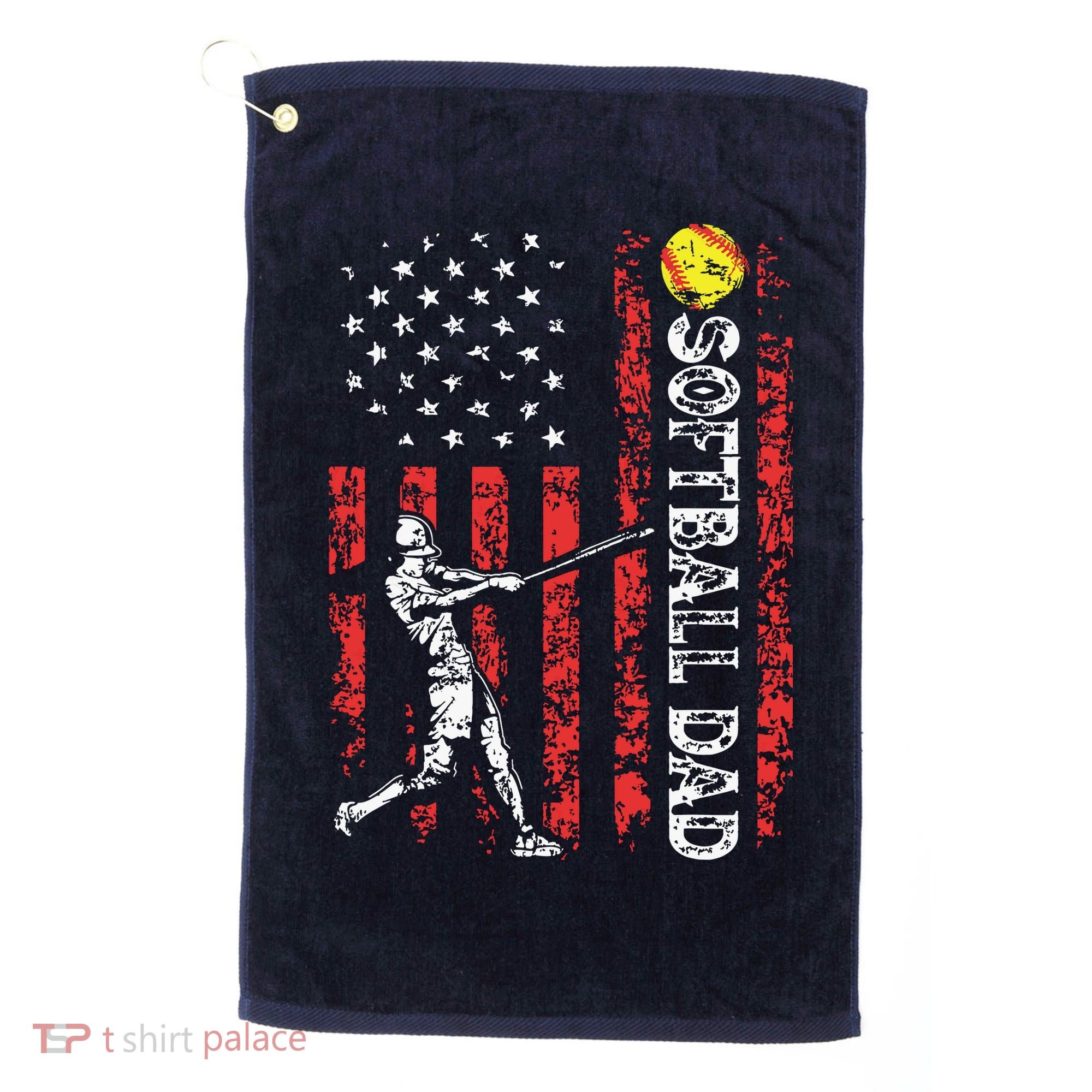 Softball Dad US Flag Gifts For Dad Men Patriotic Fathers Day Golf Towel