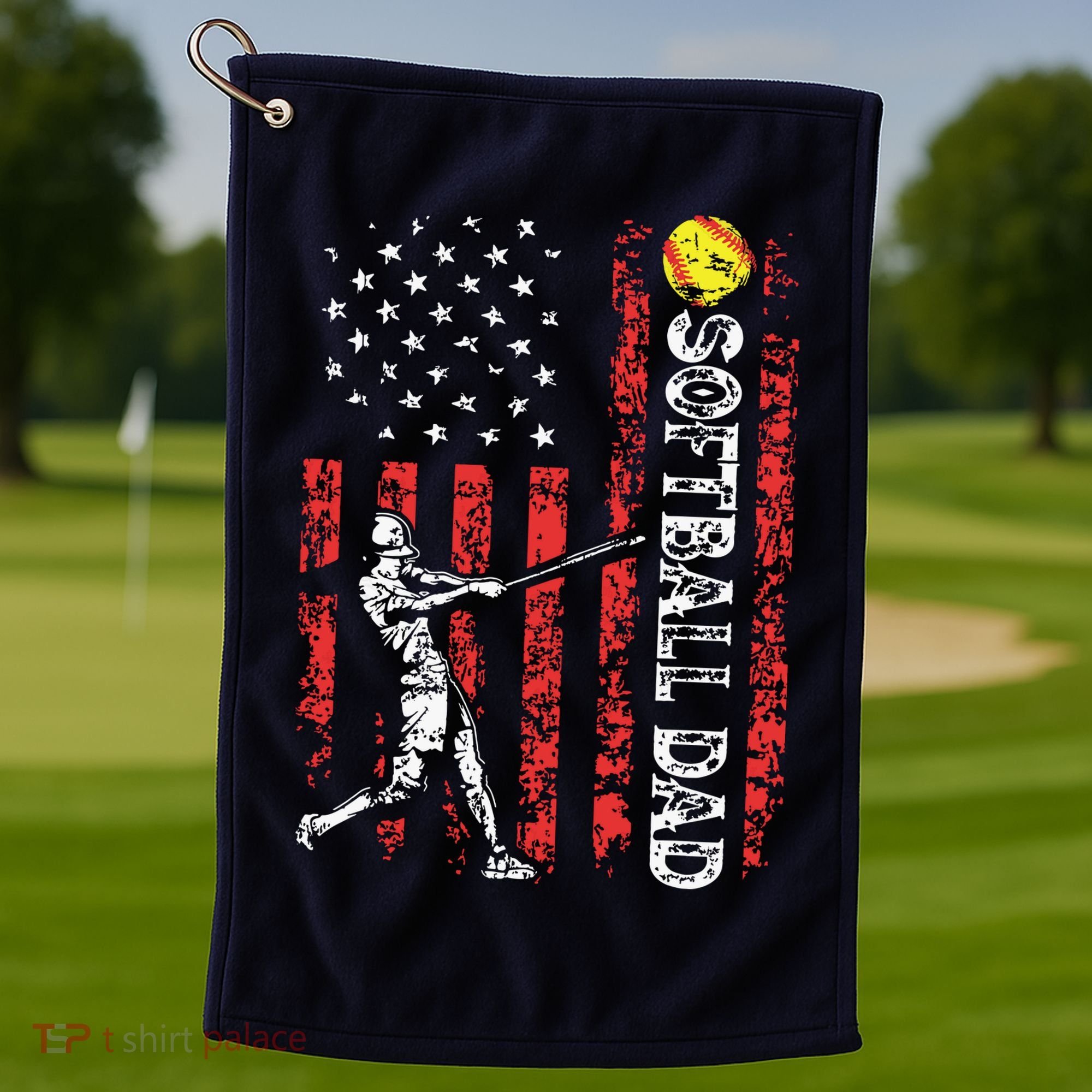 Softball Dad US Flag Gifts For Dad Men Patriotic Fathers Day Golf Towel