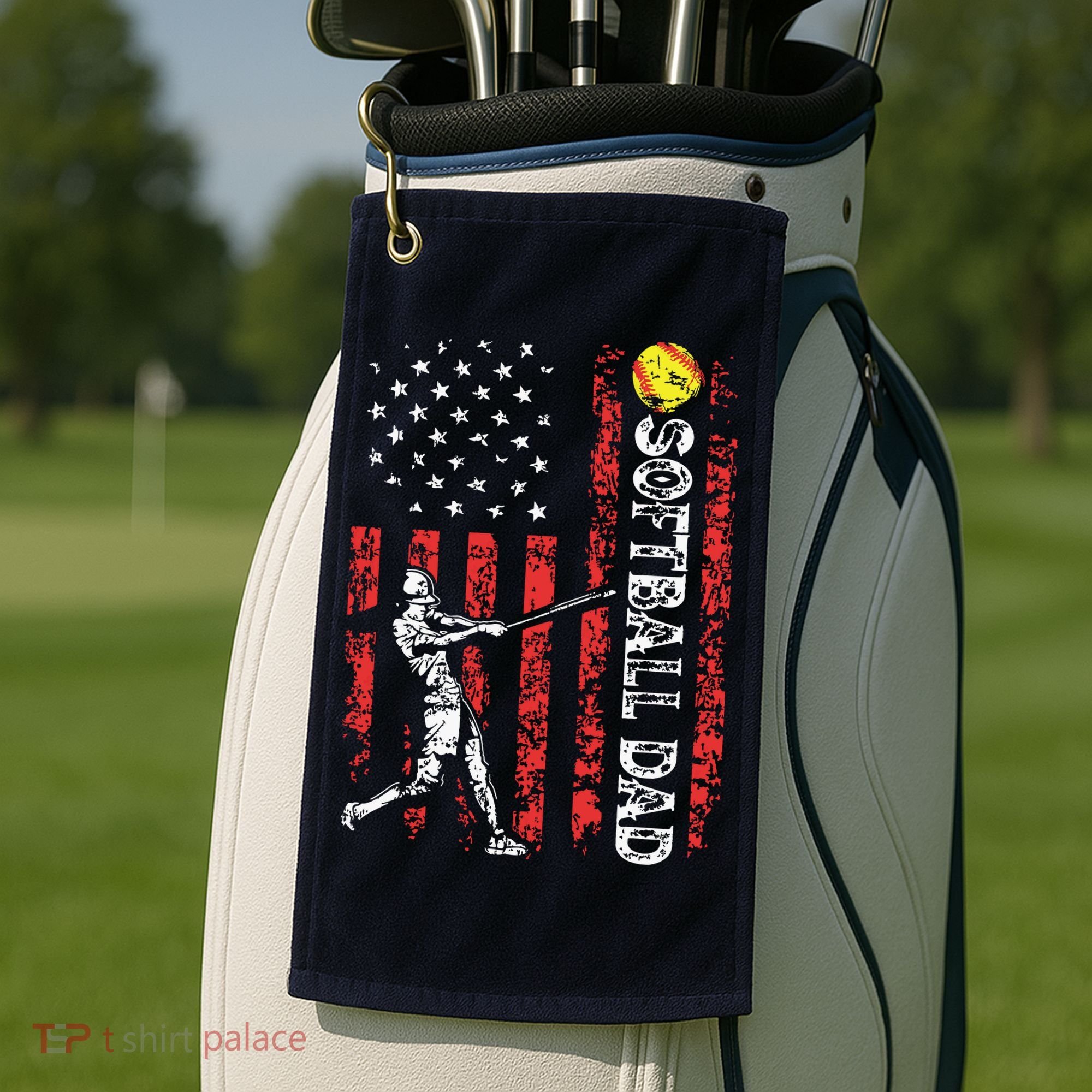 Softball Dad US Flag Gifts For Dad Men Patriotic Fathers Day Golf Towel
