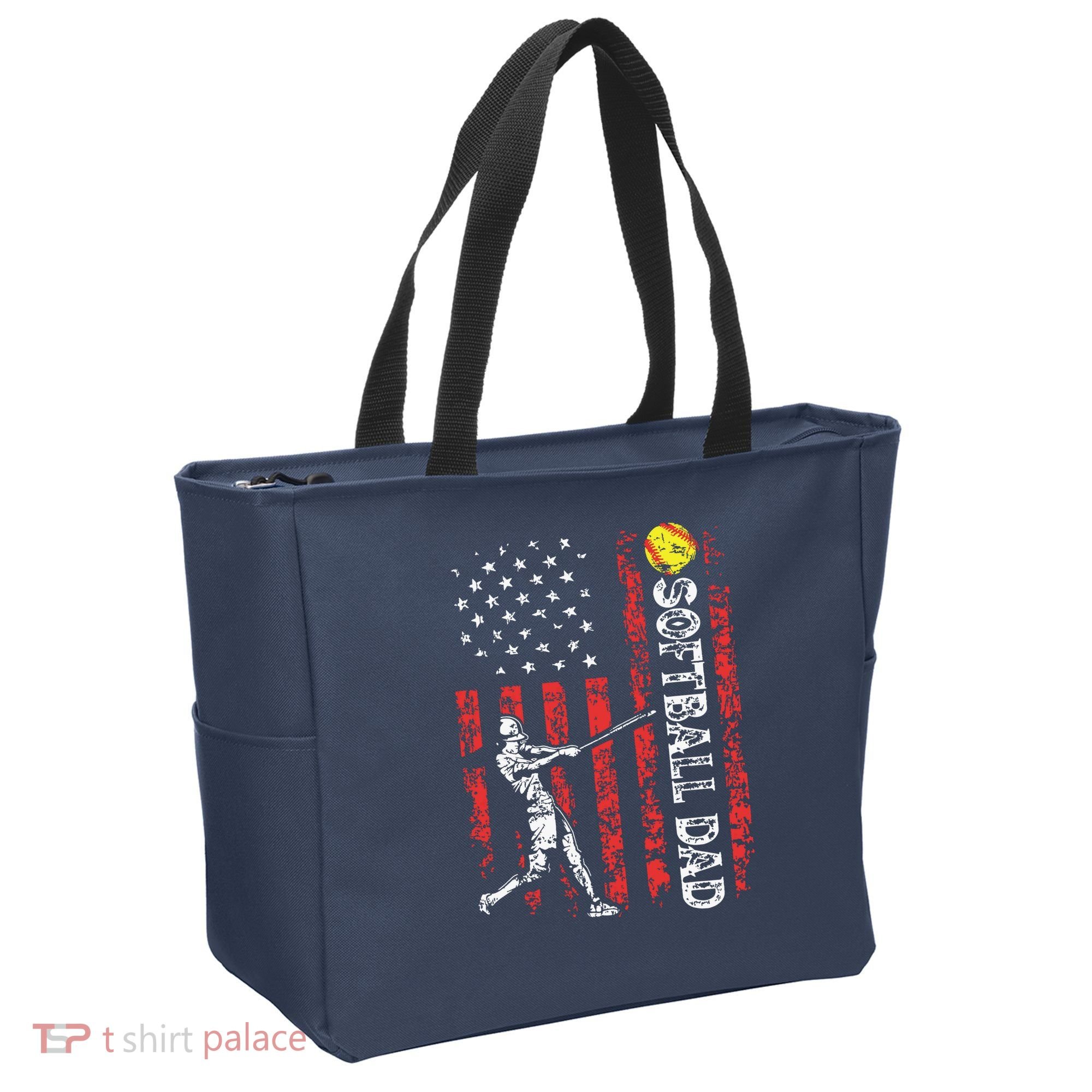 Softball Dad US Flag Gifts For Dad Men Patriotic Fathers Day Tote Bag