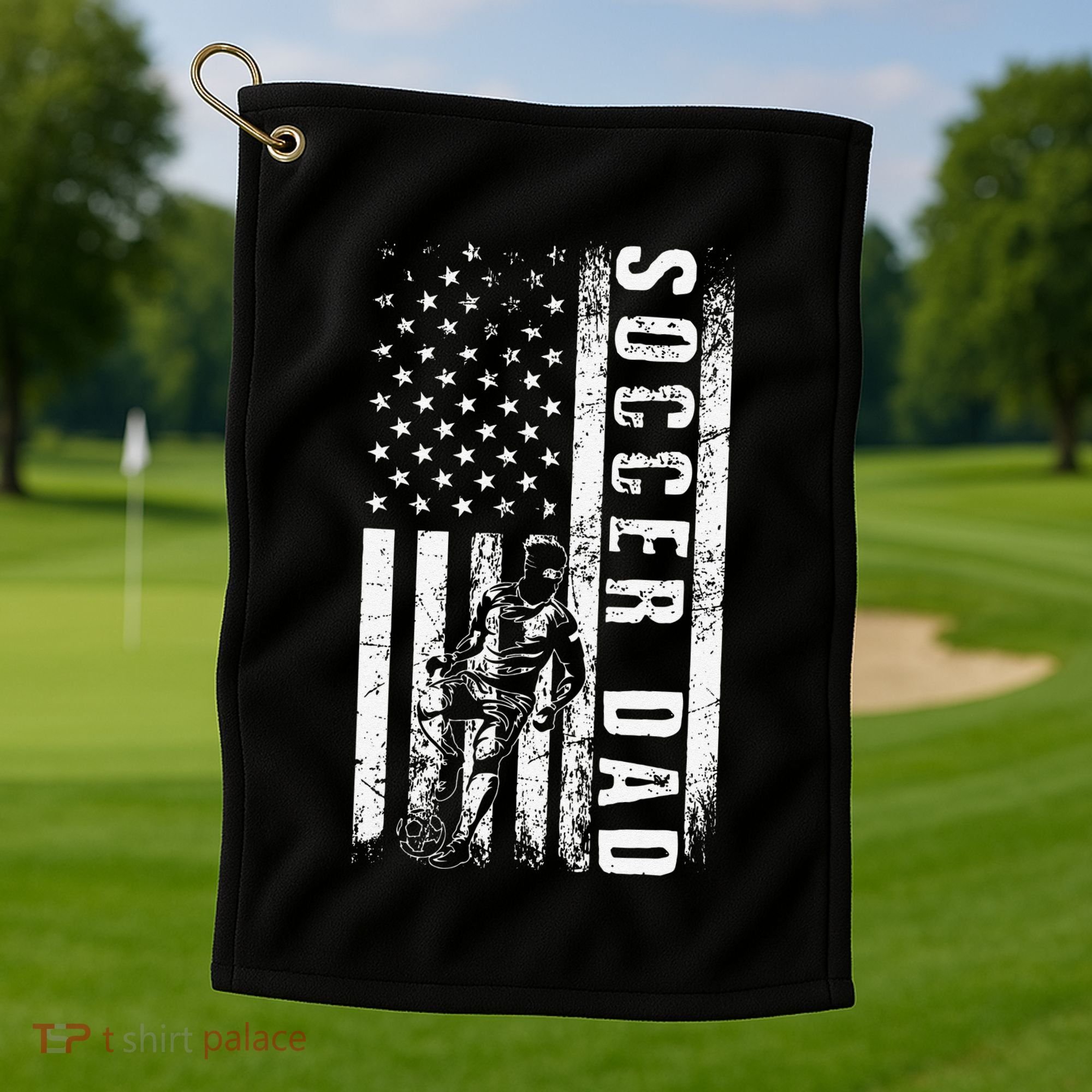Soccer DAD USA Flag Soccer Team Fan DADDY Fathers Day Golf Towel