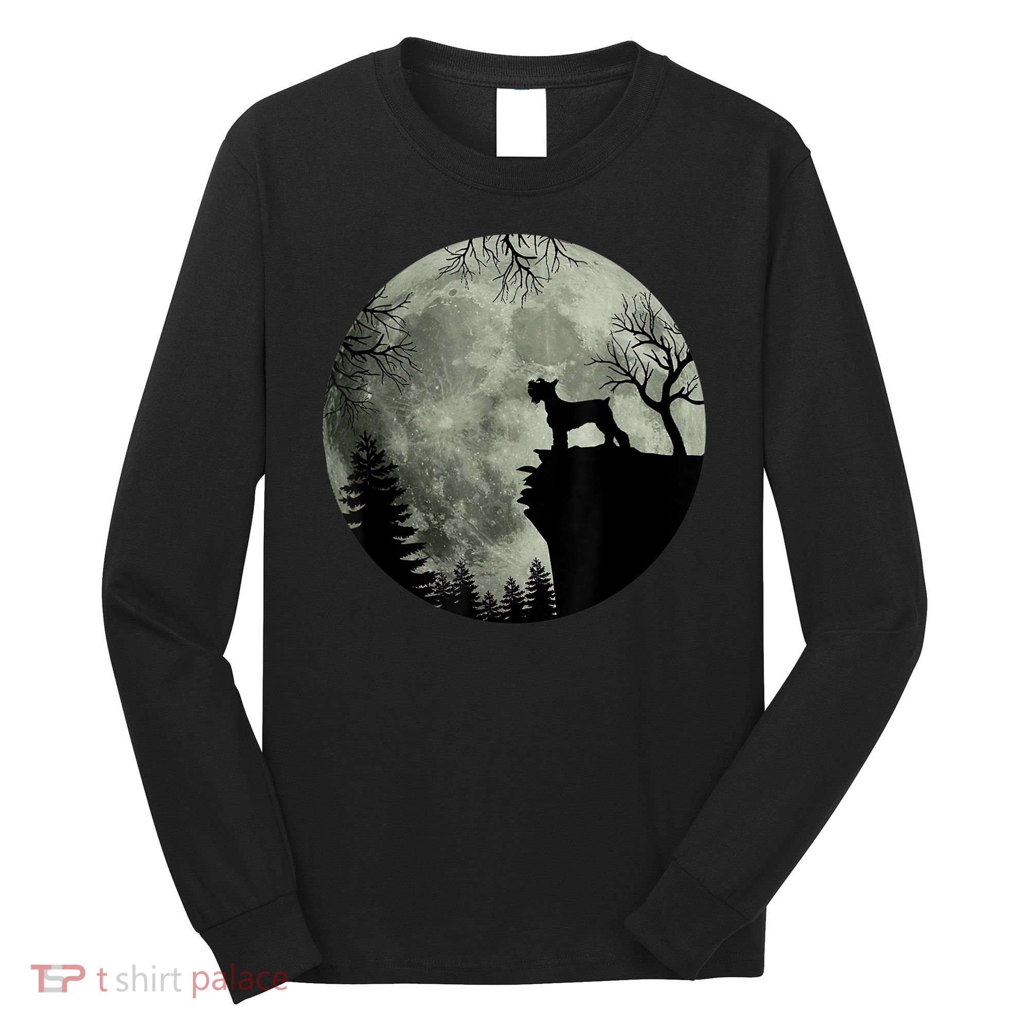 Schnauzer Dog Under Moon Halloween Costume Long Sleeve Shirt