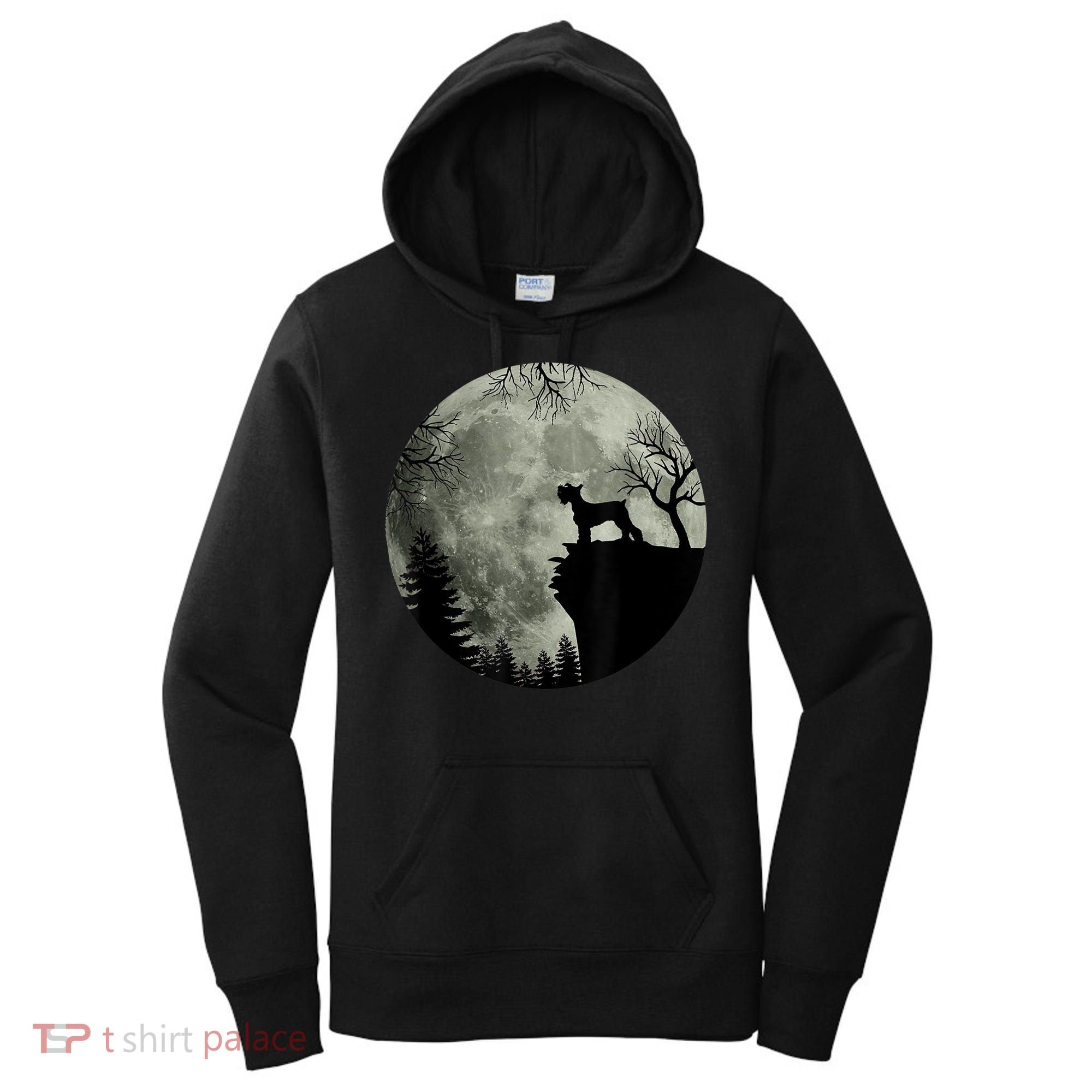 Schnauzer Dog Under Moon Halloween Costume Women's Hoodie