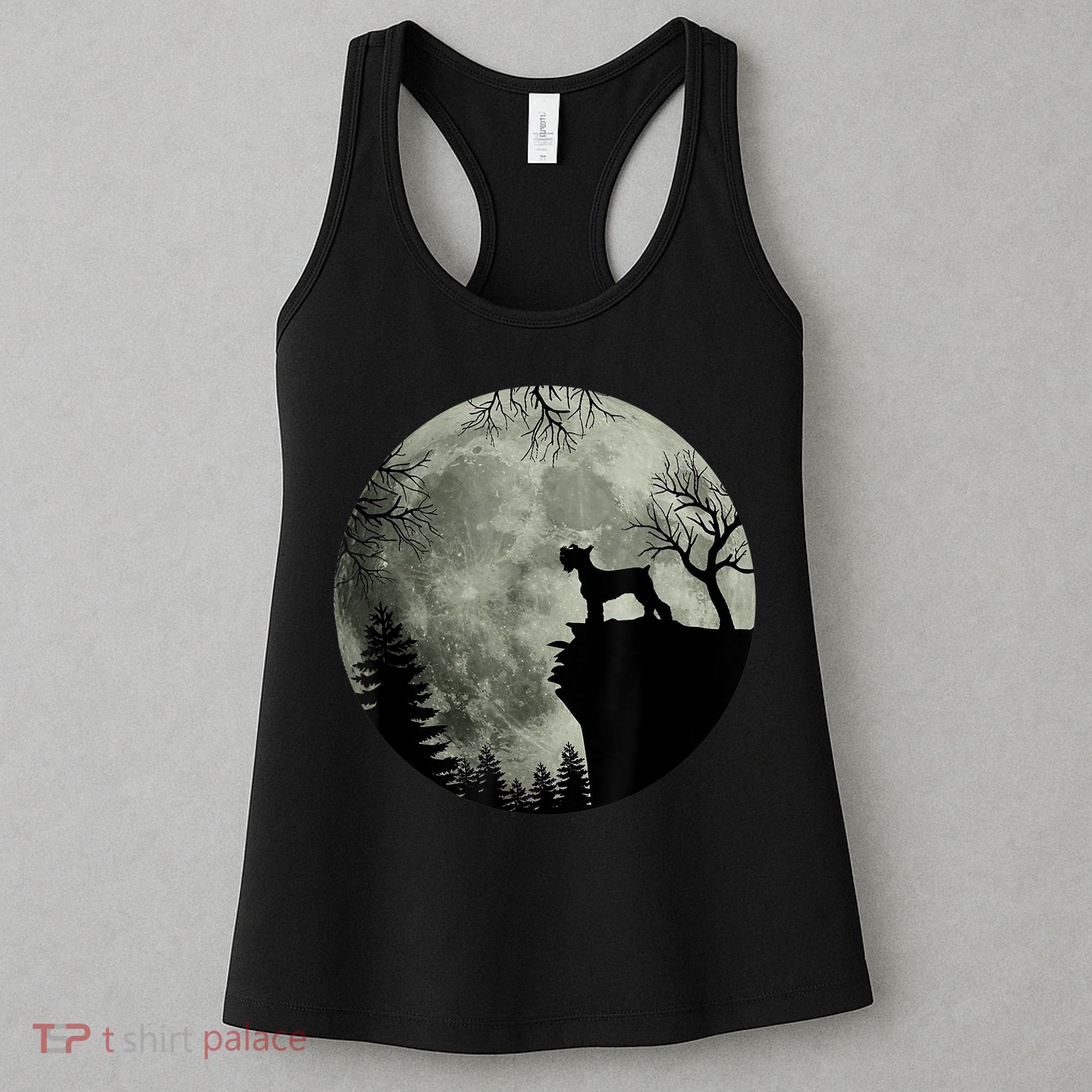 Schnauzer Dog Under Moon Halloween Costume Women's Tank Top