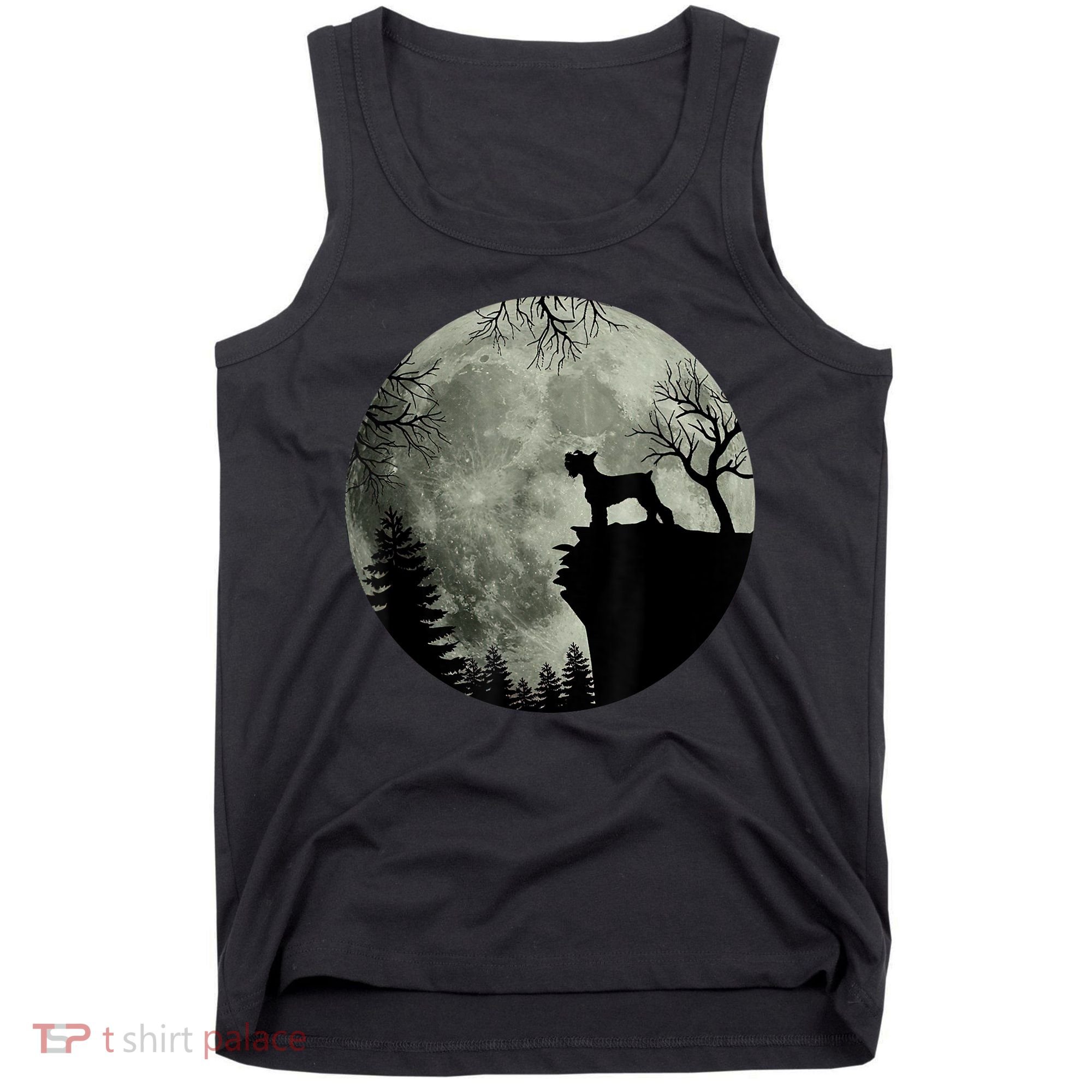 Schnauzer Dog Under Moon Halloween Costume Tank Top