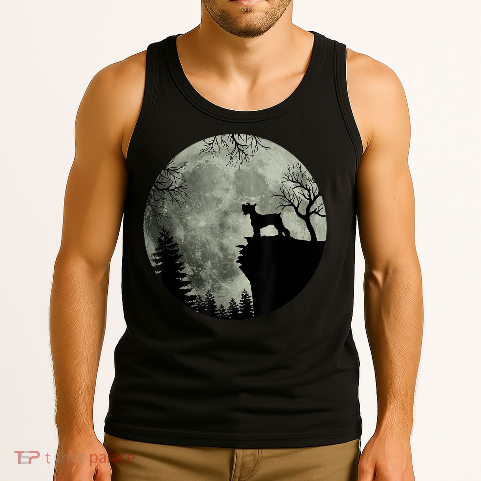 Schnauzer Dog Under Moon Halloween Costume Tank Top
