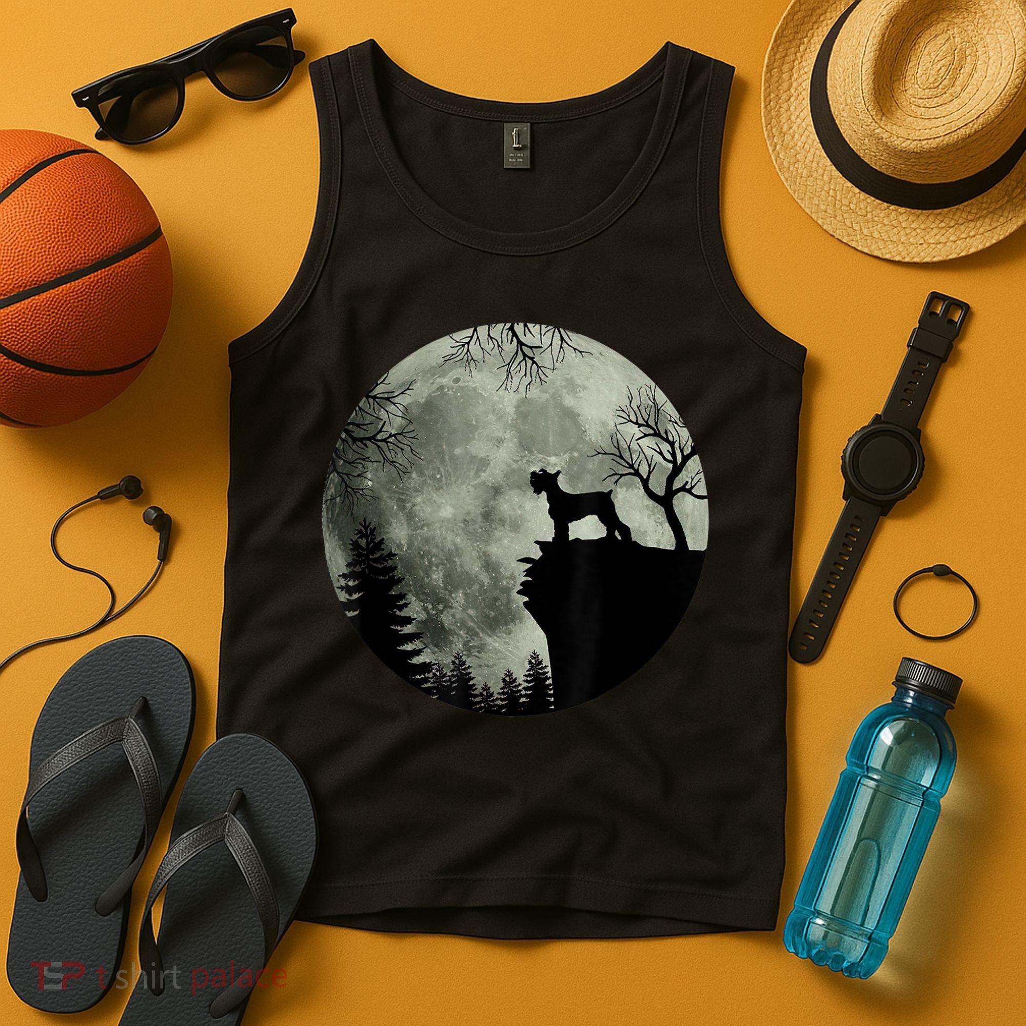 Schnauzer Dog Under Moon Halloween Costume Tank Top