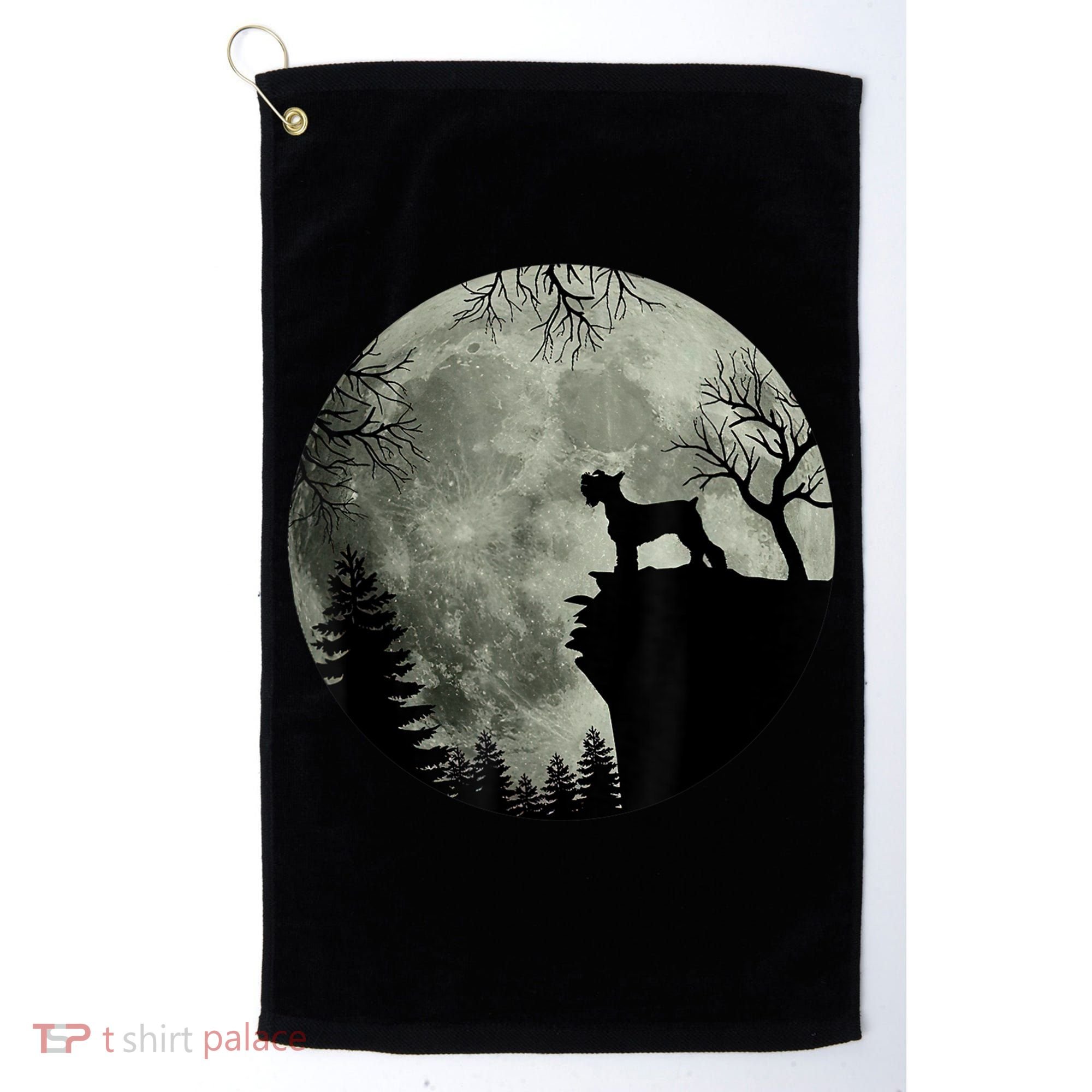 Schnauzer Dog Under Moon Halloween Costume Golf Towel