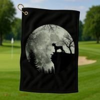 Schnauzer Dog Under Moon Halloween Costume Golf Towel thumb 1