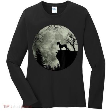 Schnauzer Dog Under Moon Halloween Costume Women's Long Sleeve Shirt