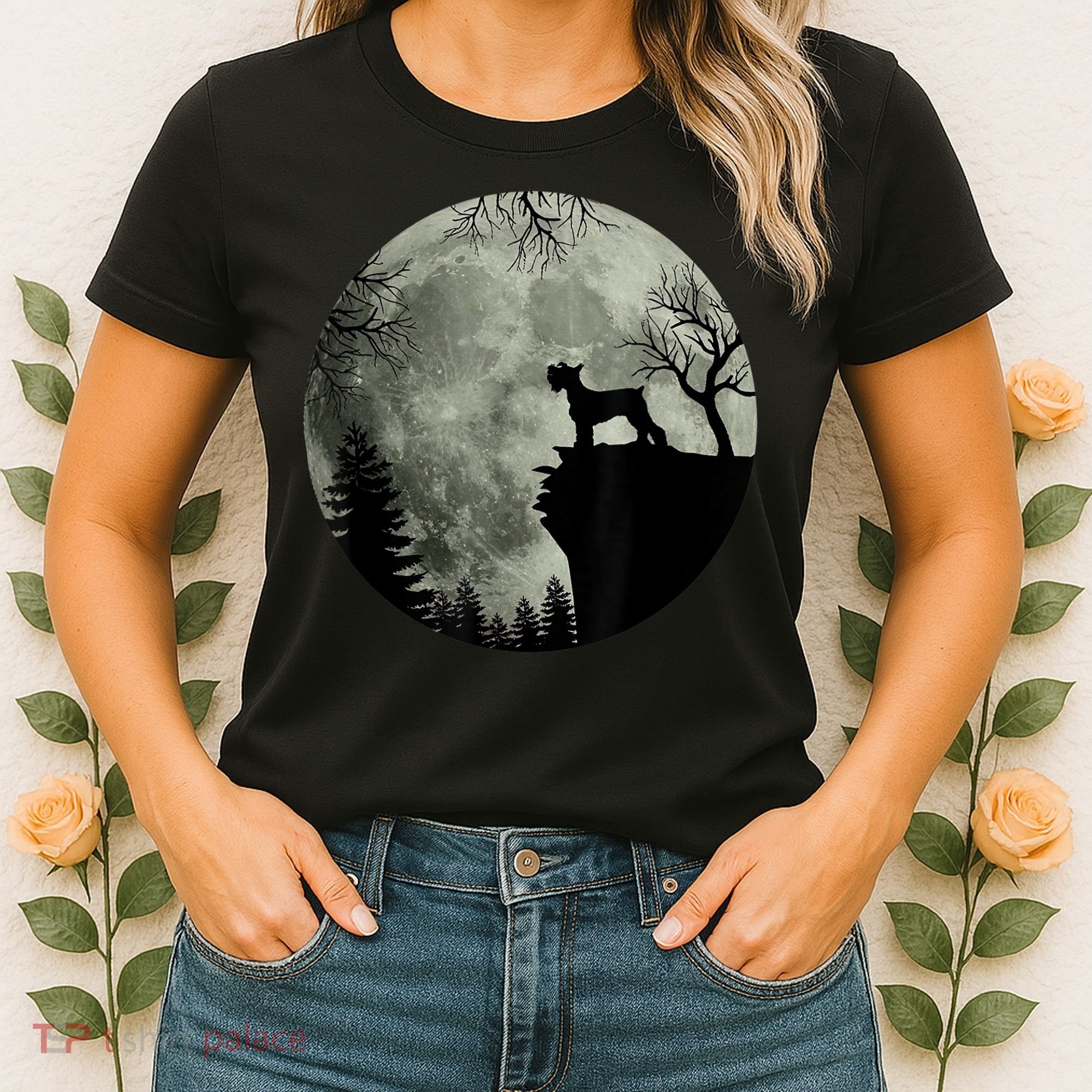 Schnauzer Dog Under Moon Halloween Costume Women's T-Shirt