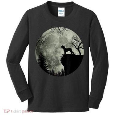 Schnauzer Dog Under Moon Halloween Costume Kids Long Sleeve Shirt