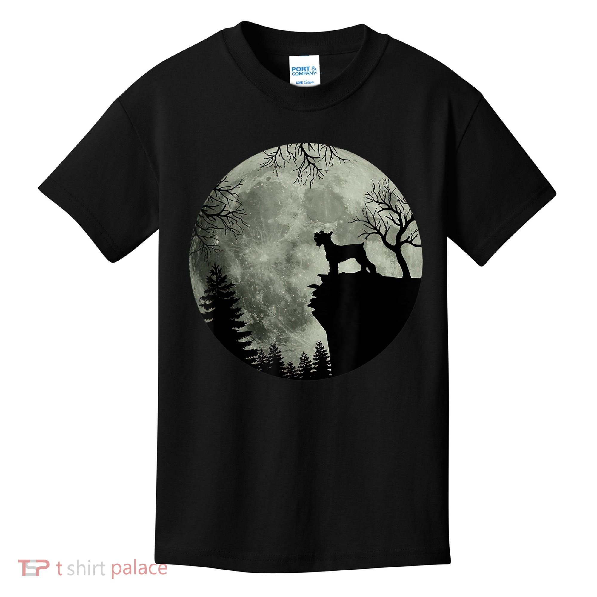 Schnauzer Dog Under Moon Halloween Costume Kids T-Shirt