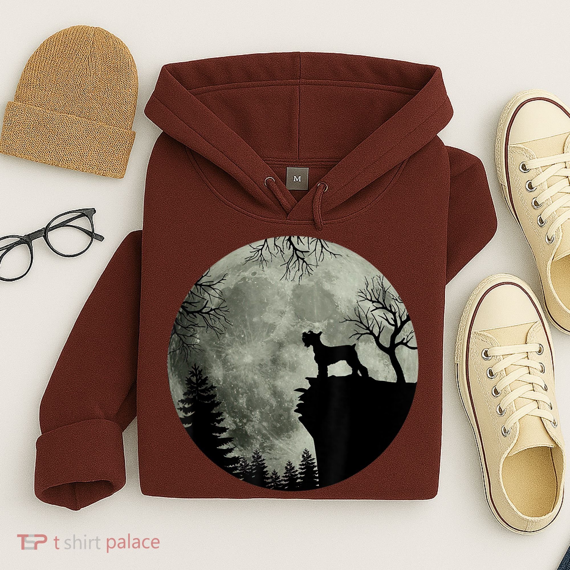 Schnauzer Dog Under Moon Halloween Costume Hoodie