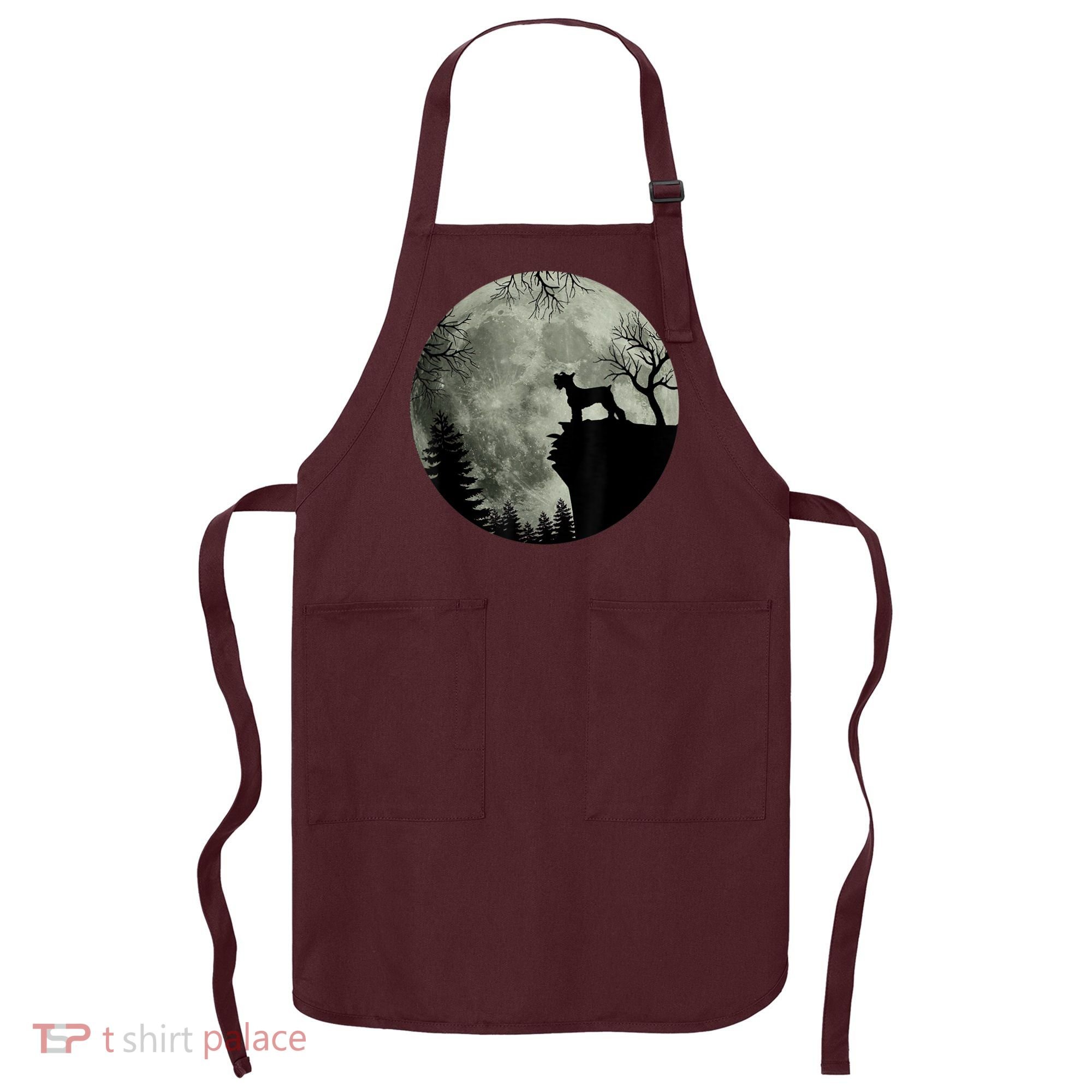 Schnauzer Dog Under Moon Halloween Costume Apron