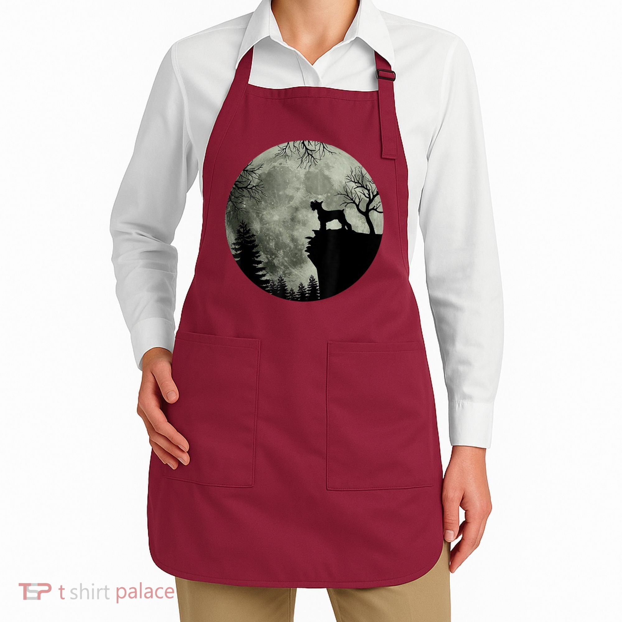 Schnauzer Dog Under Moon Halloween Costume Apron