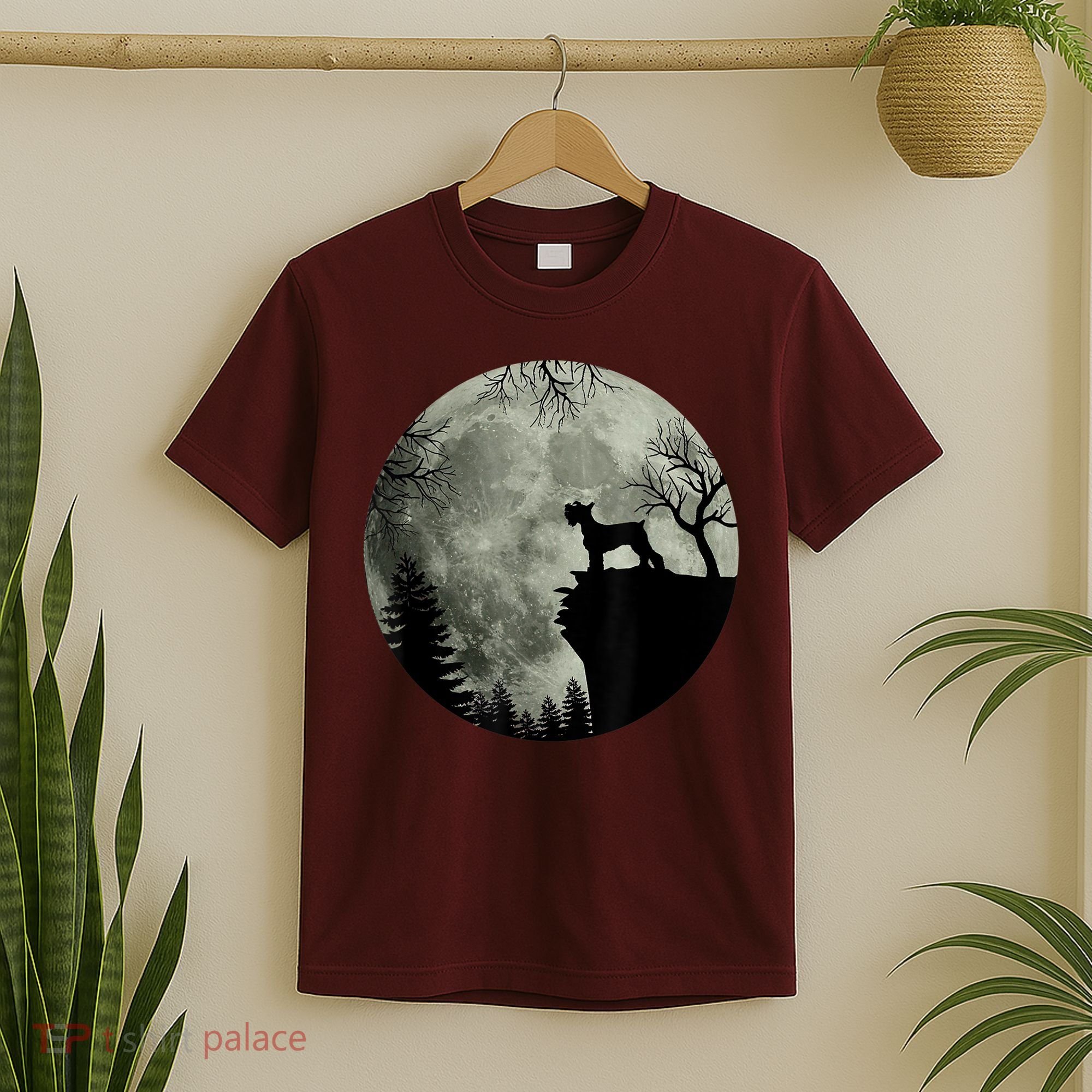 Schnauzer Dog Under Moon Halloween Costume T-Shirt