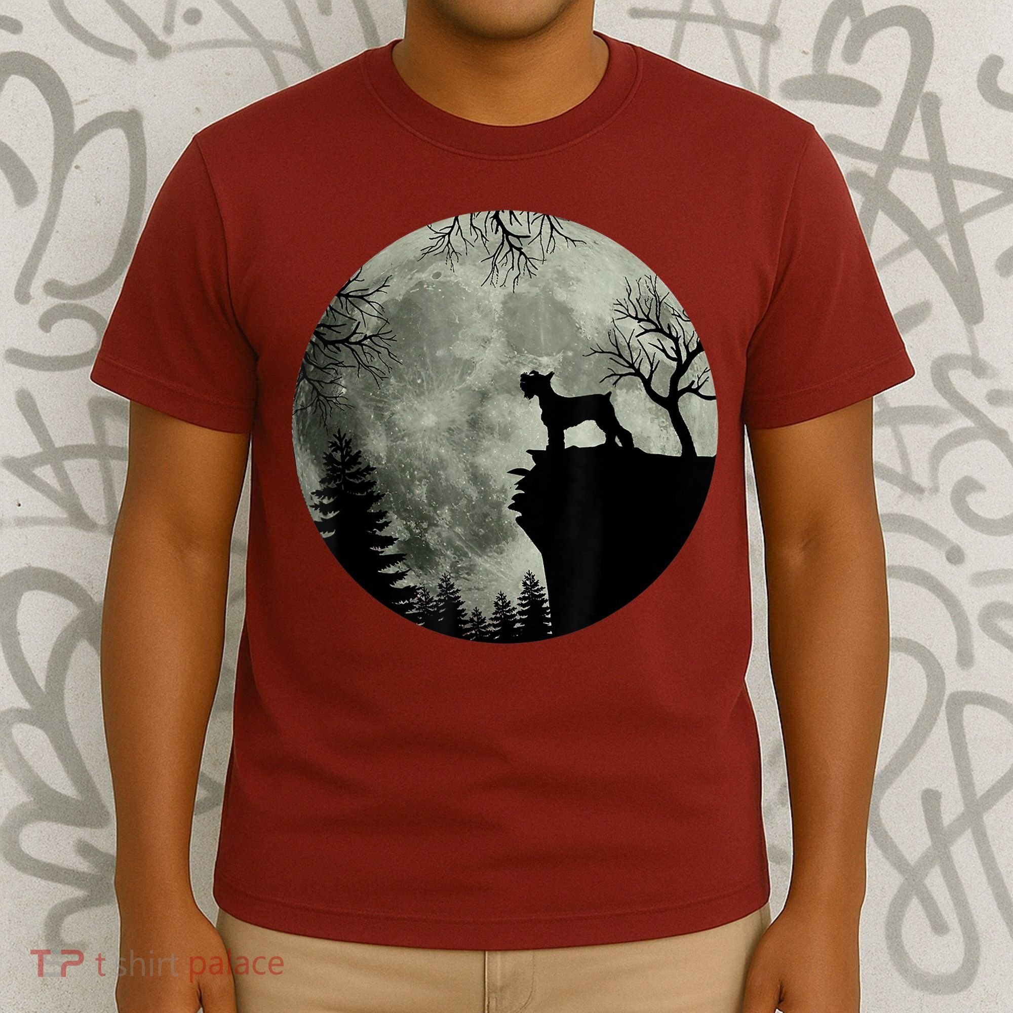 Schnauzer Dog Under Moon Halloween Costume T-Shirt