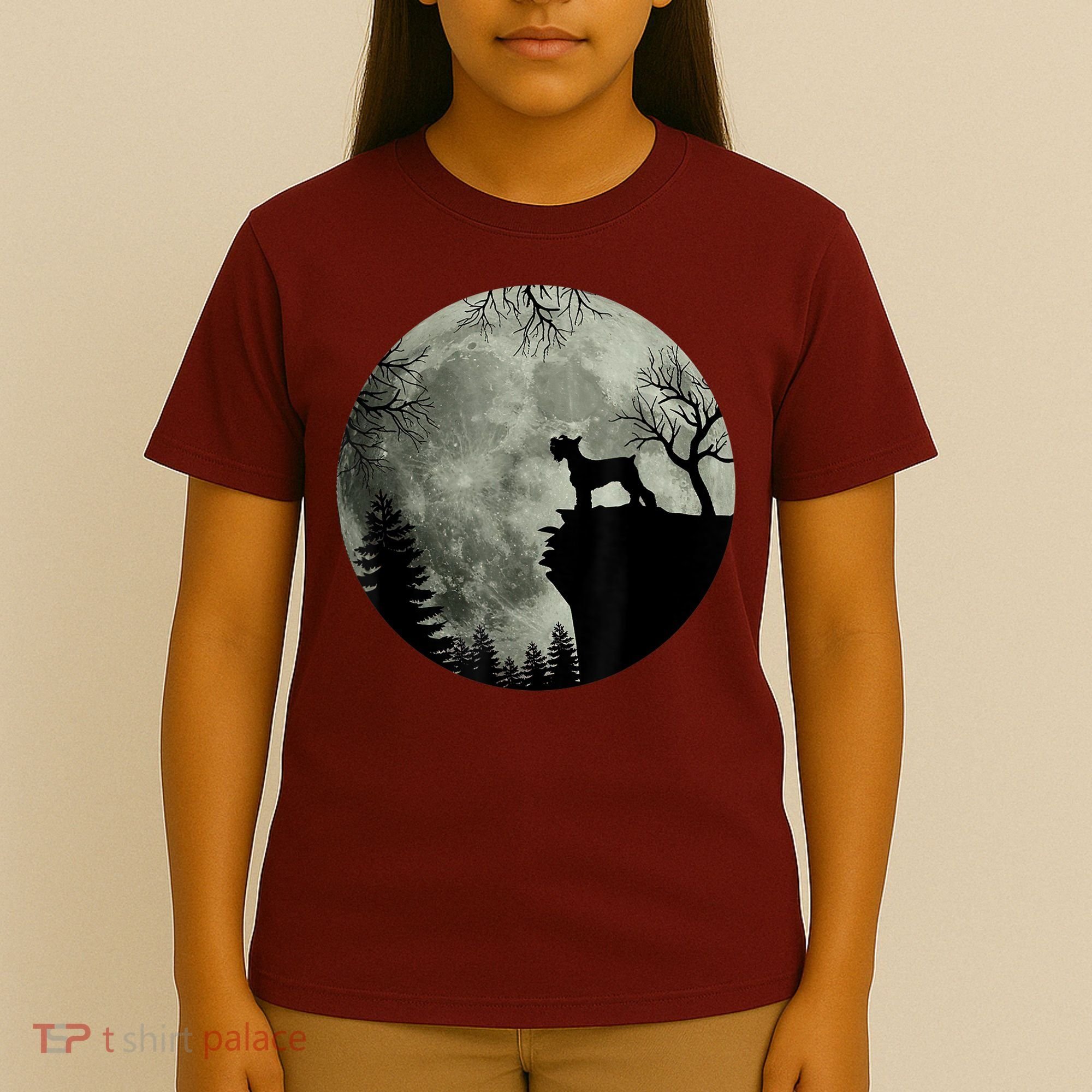 Schnauzer Dog Under Moon Halloween Costume T-Shirt