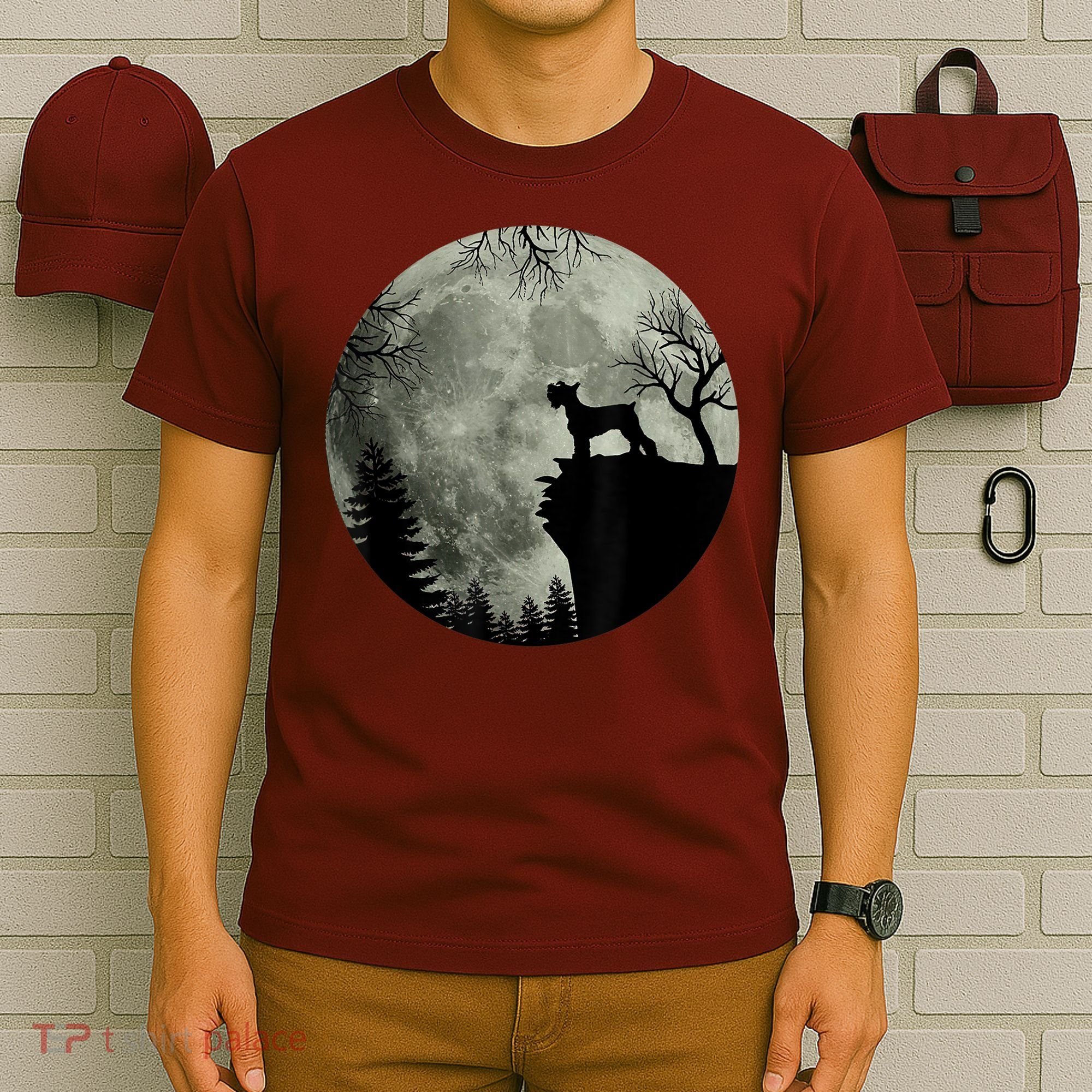 Schnauzer Dog Under Moon Halloween Costume T-Shirt