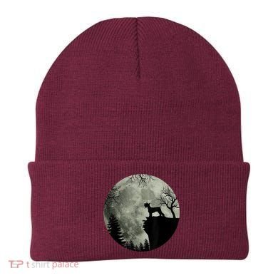 Schnauzer Dog Under Moon Halloween Costume Beanie