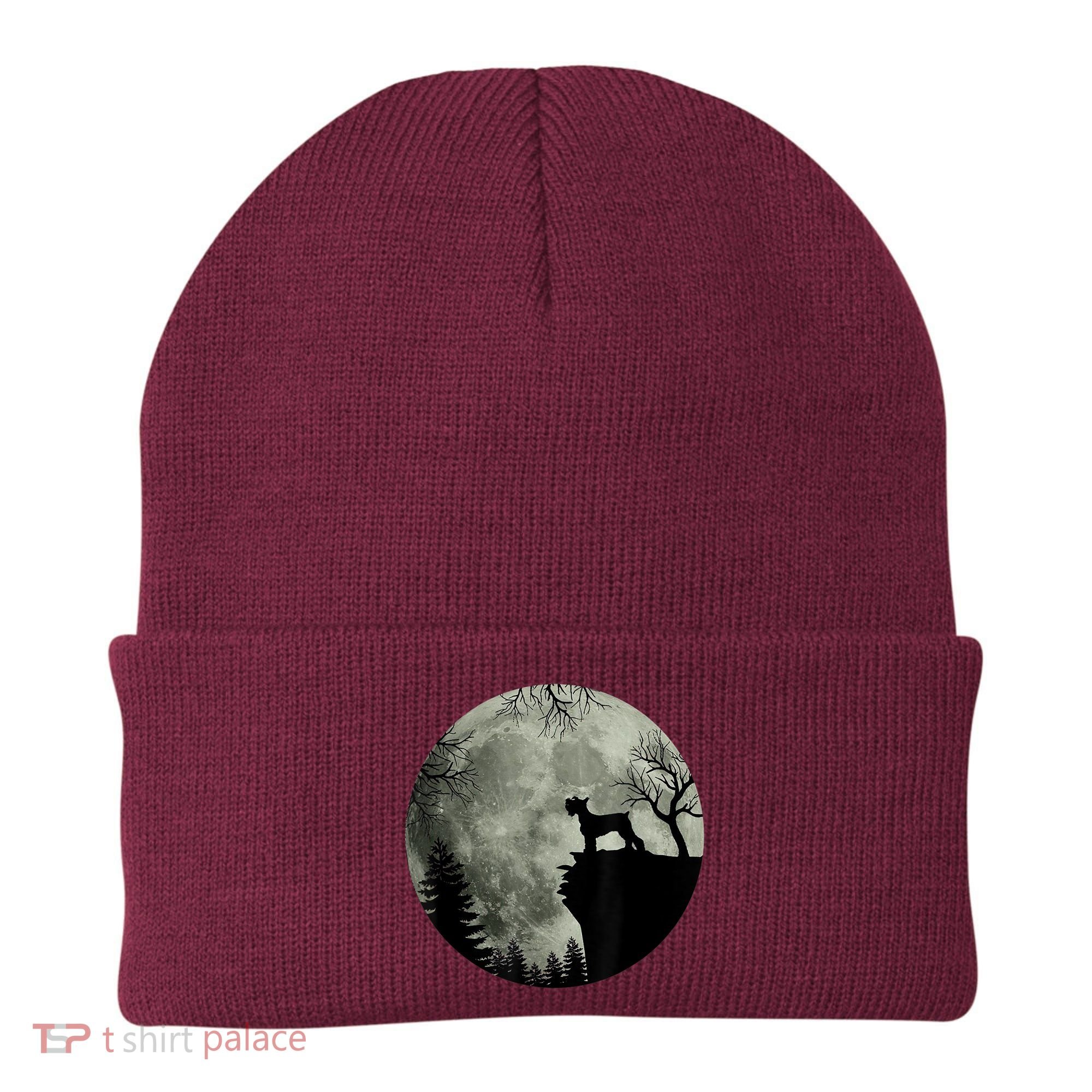 Schnauzer Dog Under Moon Halloween Costume Beanie