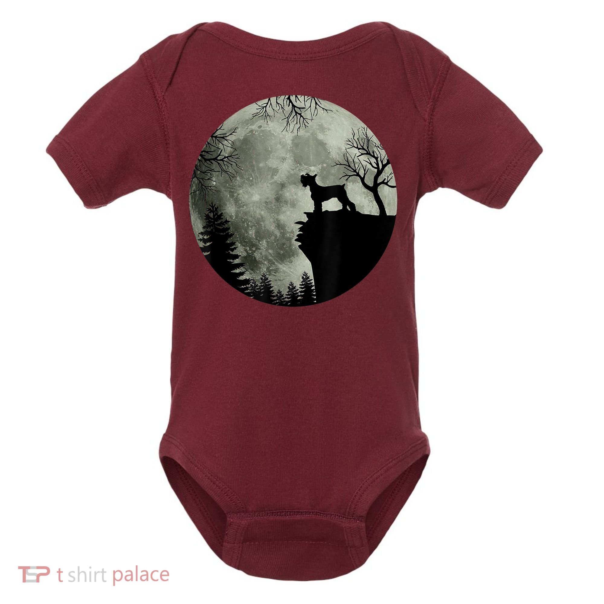 Schnauzer Dog Under Moon Halloween Costume Baby Bodysuit