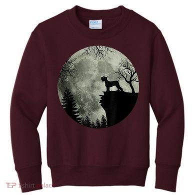 Schnauzer Dog Under Moon Halloween Costume Kids Sweatshirt
