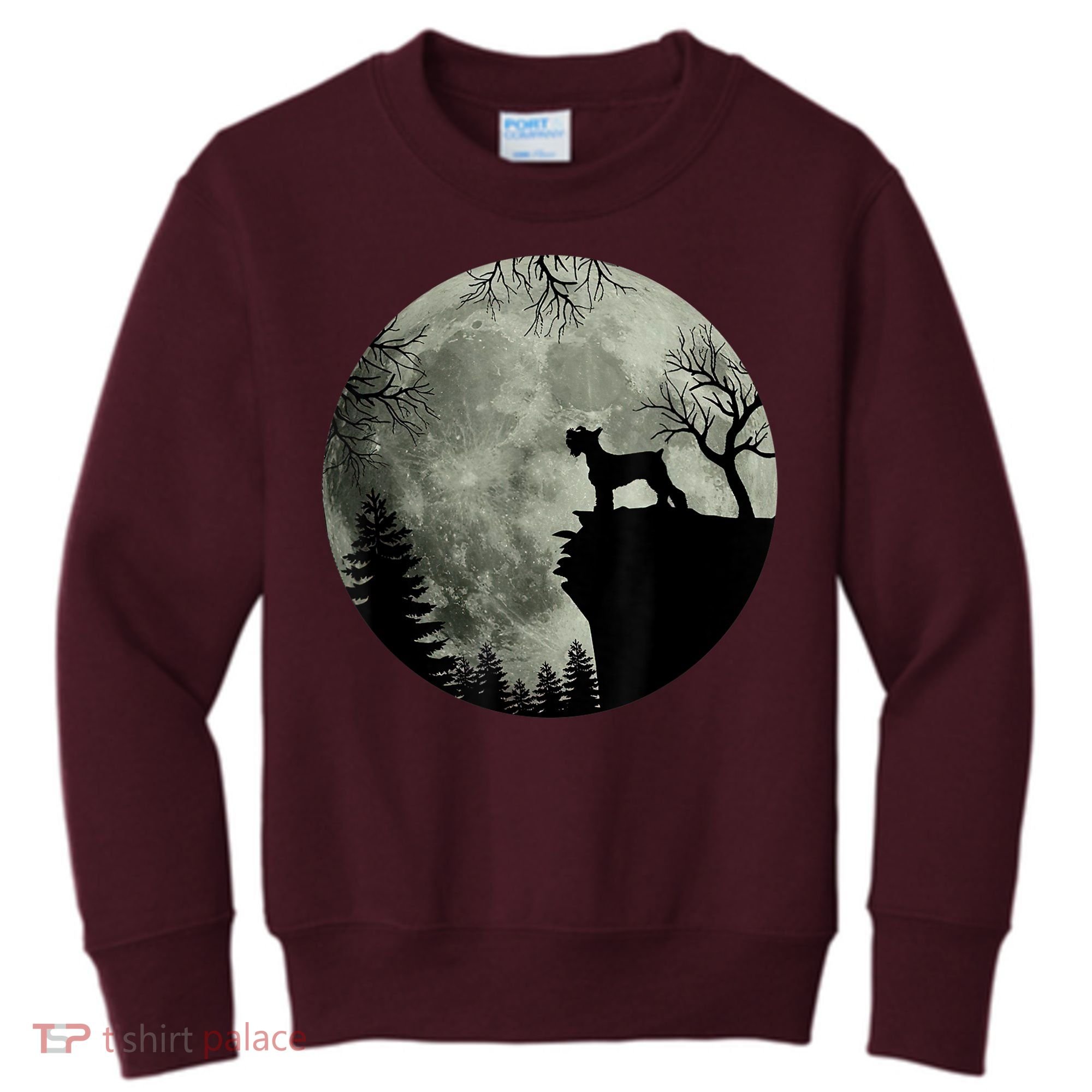 Schnauzer Dog Under Moon Halloween Costume Kids Sweatshirt