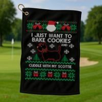 Scottie Dog Ugly Christmas Party Scottish Terrier Novelty Gift Golf Towel thumb 1