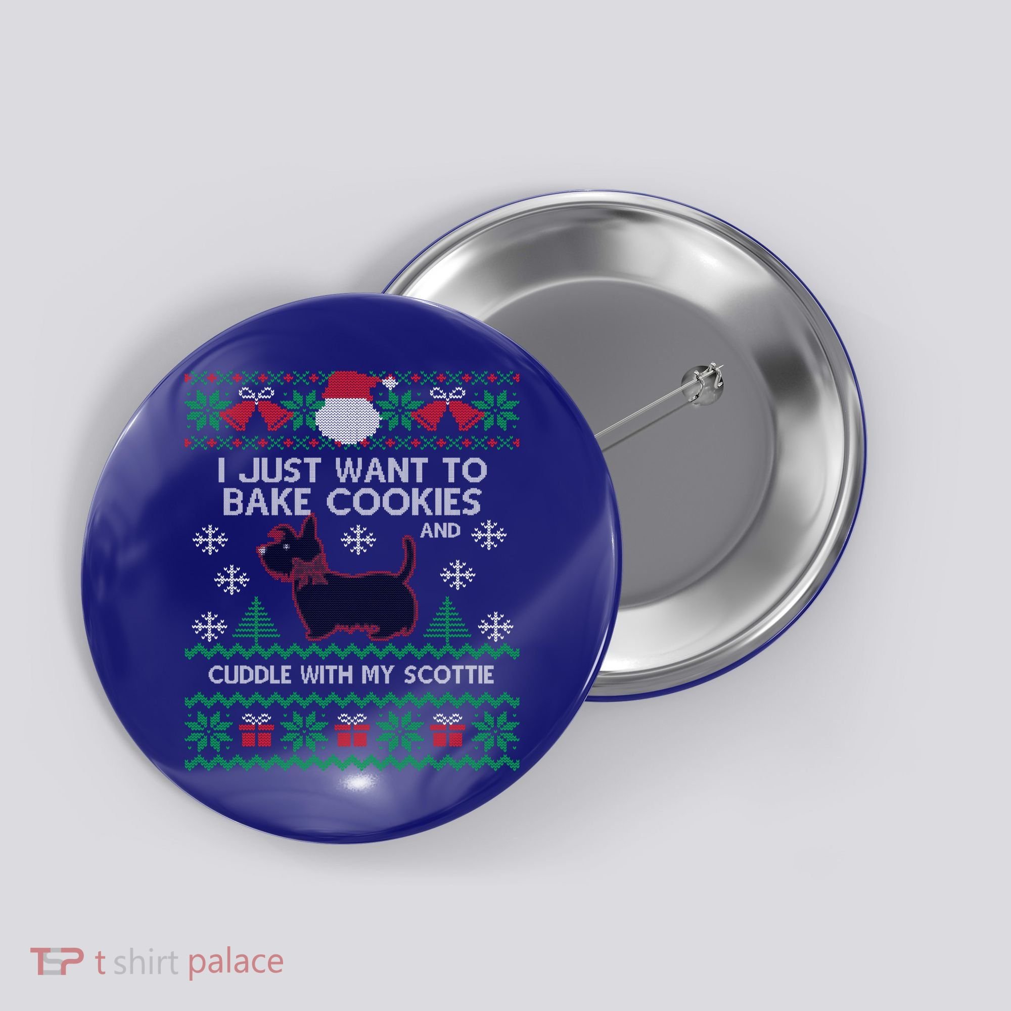 Scottie Dog Ugly Christmas Party Scottish Terrier Novelty Gift Button