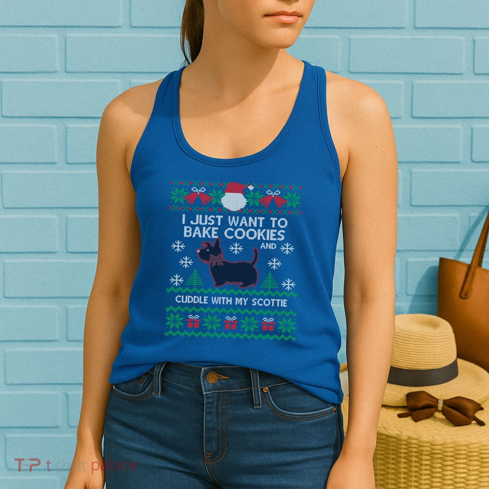 Scottie Dog Ugly Christmas Party Scottish Terrier Novelty Gift Women's Tank Top