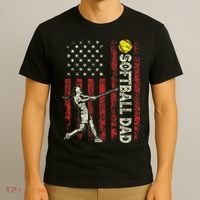 Softball Dad US Flag Gifts For Dad Men Patriotic Fathers Day T-Shirt thumb 3