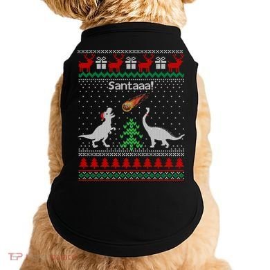 Santa Dinosaur Ugly Christmas Sweater Dinosaur Doggie Tank
