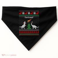 Santa Dinosaur Ugly Christmas Sweater Dinosaur USA-Made Doggie Bandana thumb 0
