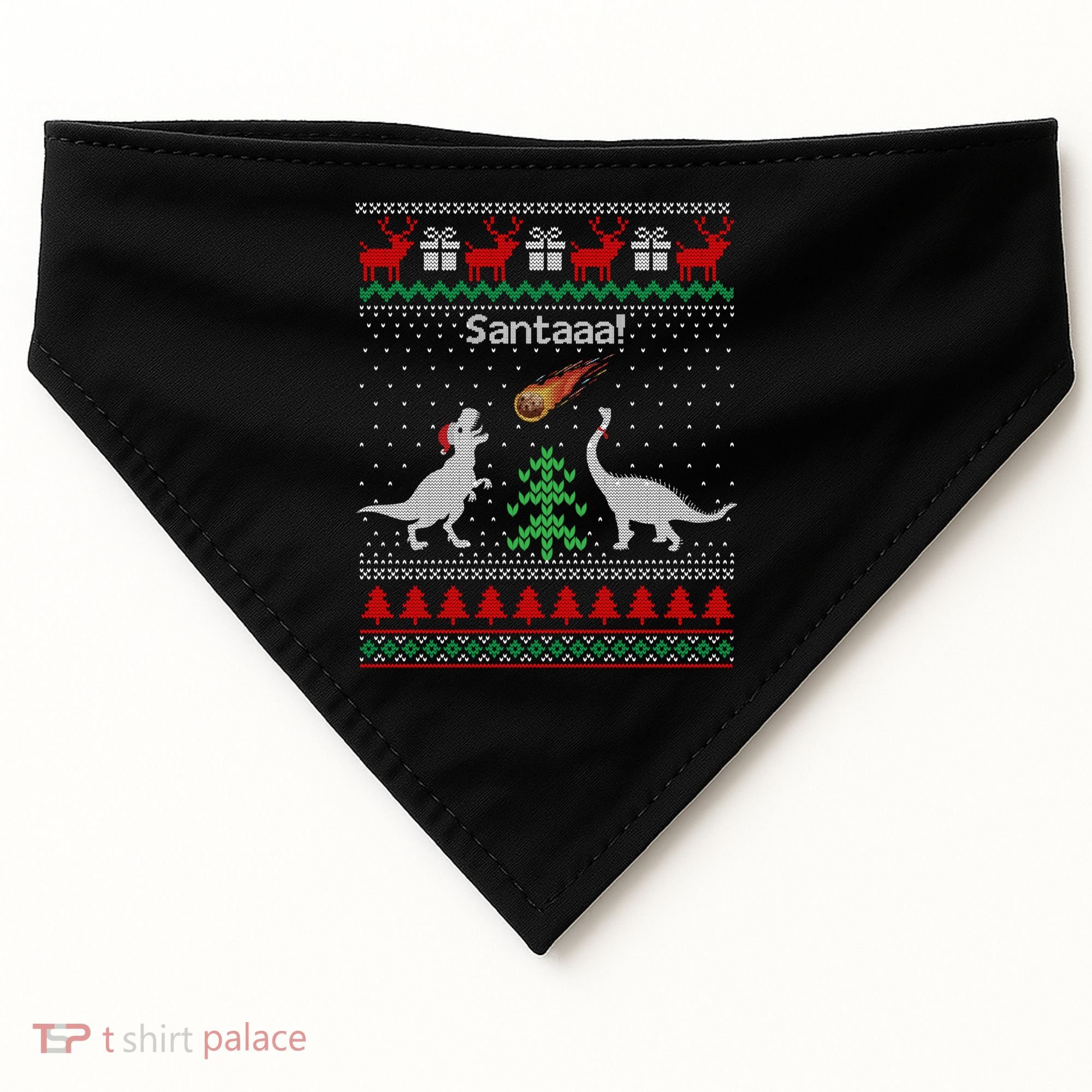 Santa Dinosaur Ugly Christmas Sweater Dinosaur USA-Made Doggie Bandana