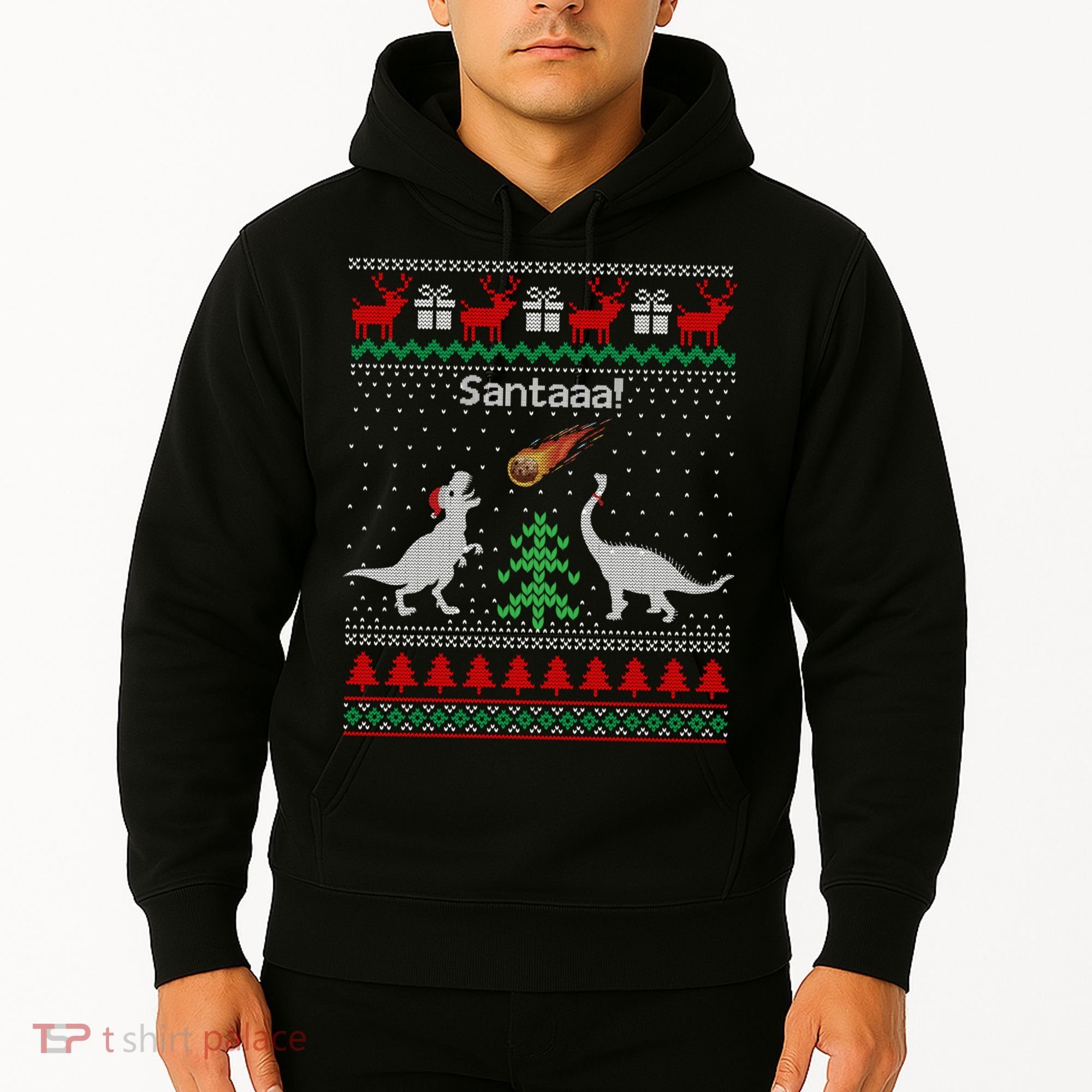 Santa Dinosaur Ugly Christmas Sweater Dinosaur Hoodie