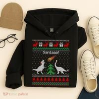 Santa Dinosaur Ugly Christmas Sweater Dinosaur Hoodie thumb 4