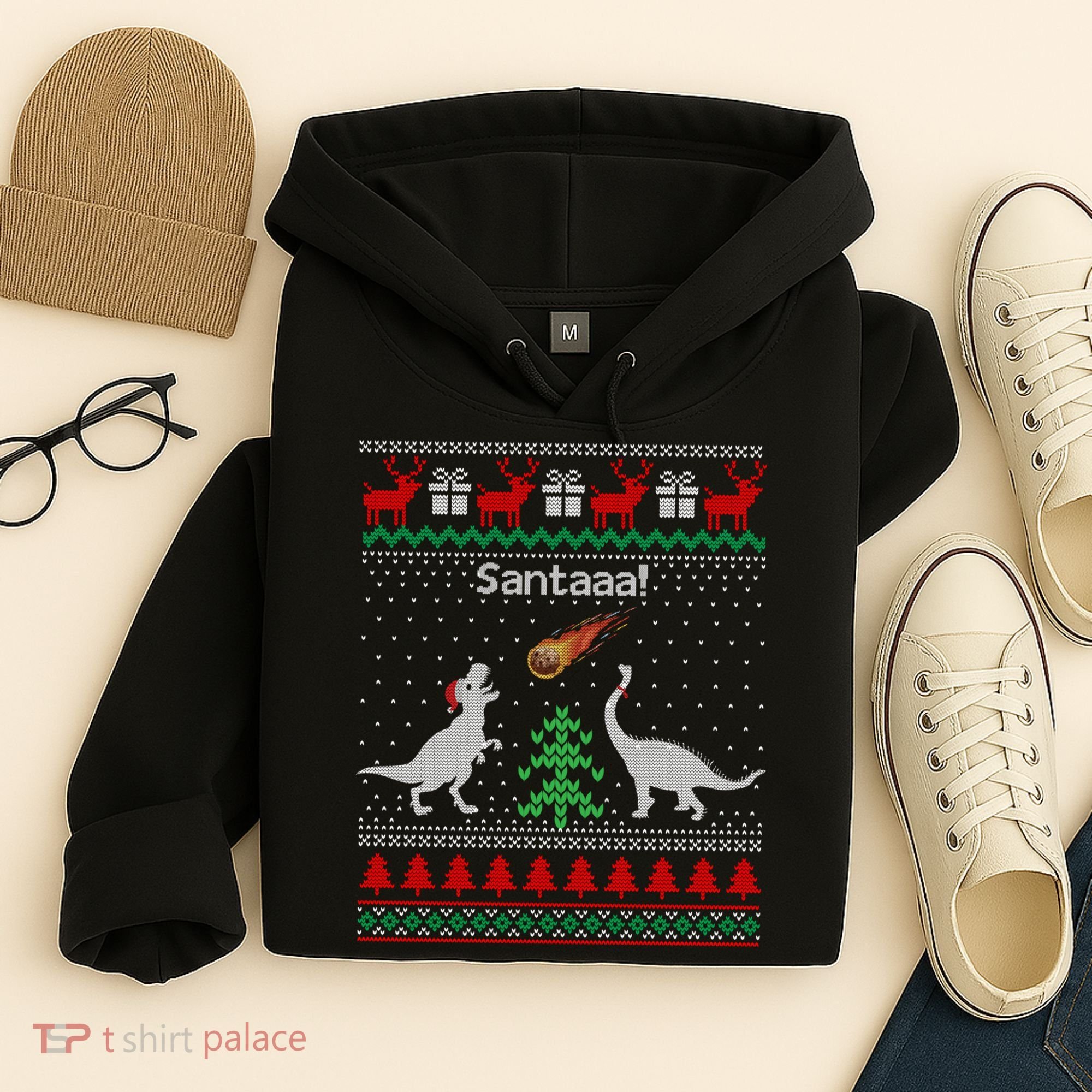 Santa Dinosaur Ugly Christmas Sweater Dinosaur Hoodie