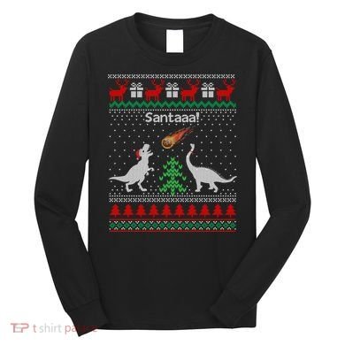 Santa Dinosaur Ugly Christmas Sweater Dinosaur Long Sleeve Shirt