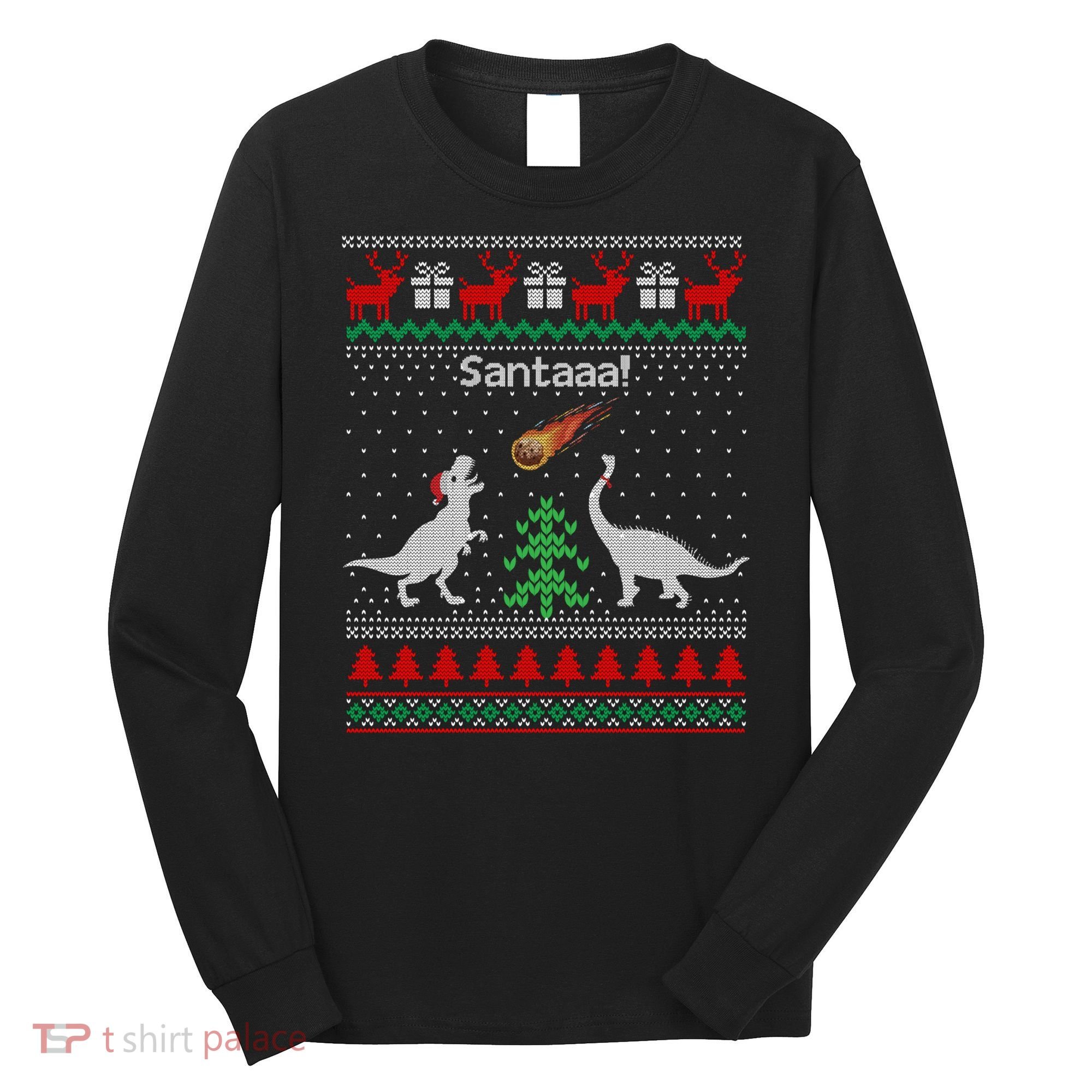 Santa Dinosaur Ugly Christmas Sweater Dinosaur Long Sleeve Shirt